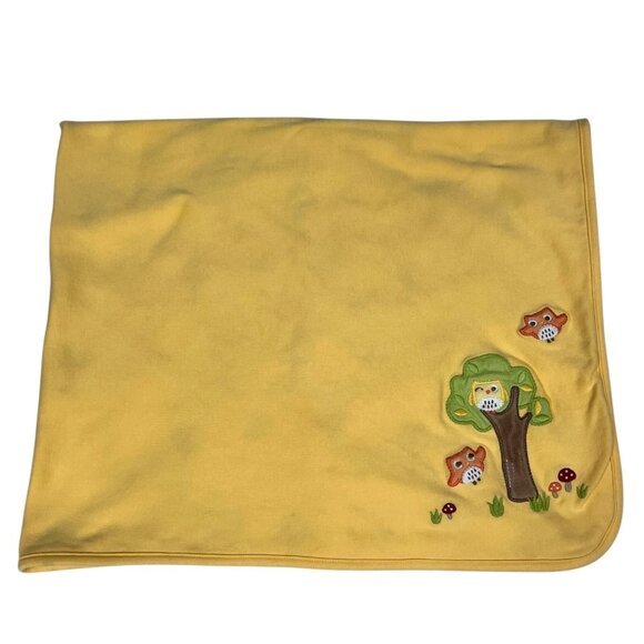 Gymboree Yellow White Forest Owl Tree Baby Swaddle Cotton Blanket - Picture 1 of 12